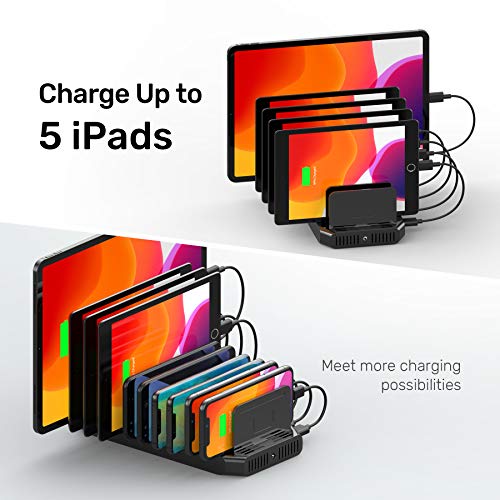 Unitek USB Charging Station, 10 USB Fast Ports Charge Docking Station and Adjustable Dividers, Multi Device Charger Organizer Compatible with iPad, iPhone, Tablet and Cell Phone