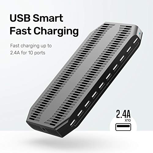 Unitek USB Charging Station, 10 USB Fast Ports Charge Docking Station and Adjustable Dividers, Multi Device Charger Organizer Compatible with iPad, iPhone, Tablet and Cell Phone