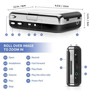 Reshow Cassette Player – Portable Tape Player Captures MP3 Audio Music via USB – Compatible with Laptops and Personal Computers – Convert Walkman Tape Cassettes to iPod Format (Silver)