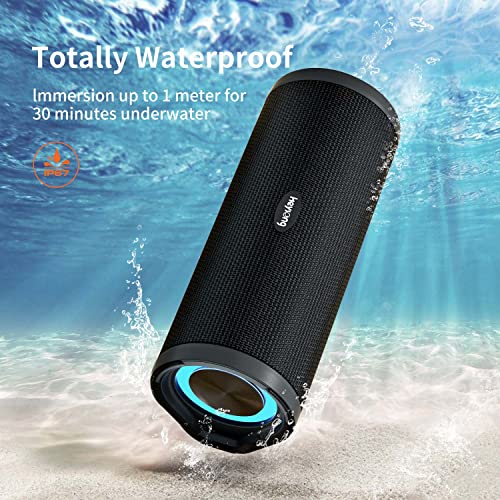 HEYSONG Portable Bluetooth Speaker, Waterproof Wireless Outdoor Speakers with LED Light, Rich Bass, IPX7, 40H Play, TF Card, Dual Pairing for Beach, Boat, Pool, Camping, Bike, Shower, Gifts for Men