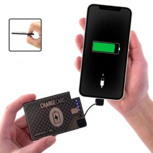 ChargeCard Portable Phone Charger & Power Bank – Fast Charging and Compact – Interchangeable Cables (Lightning, USB-C, Micro USB) - For iPhone and Android – Credit Card Sized Phone Battery Pack
