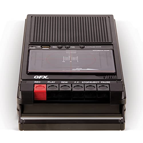 QFX RETRO-39 Portable Shoebox Tape Recorder, Analog Cassette Tape Deck with USB 2.0, Built-in Microphone, and a 3.5" Bluetooth Speaker,