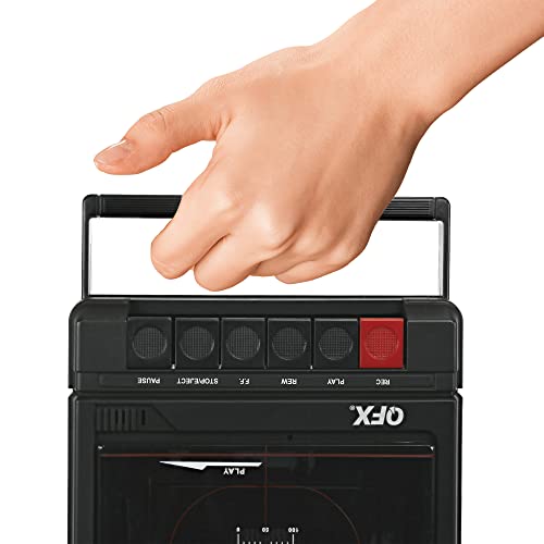 QFX RETRO-39 Portable Shoebox Tape Recorder, Analog Cassette Tape Deck with USB 2.0, Built-in Microphone, and a 3.5" Bluetooth Speaker,