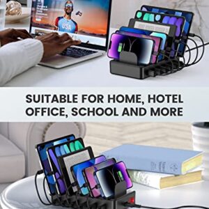 CREATIVE DESIGN Charging Station, 50W 6 Ports Multi Charger Station with 6 Charging Cables, Charging Dock for Multiple Devices, Compatible with Cellphone iPad Kindle Tablet and Other Electronic