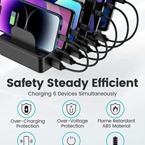 CREATIVE DESIGN Charging Station, 50W 6 Ports Multi Charger Station with 6 Charging Cables, Charging Dock for Multiple Devices, Compatible with Cellphone iPad Kindle Tablet and Other Electronic