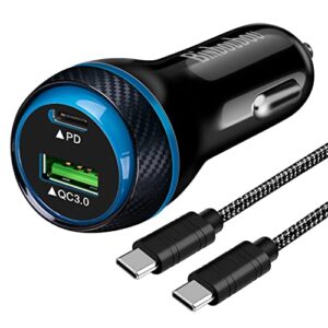 45w type c super fast car charger,usb-c pd25w/pps27w&usb a qc3.0 18w compatible with samsung s22/s21ultra/plus/note20/s20-4ft type-c cord