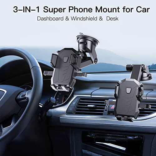 SUYRAKI Phone Mount for Car Dashboard & Windshield Hands Free Car Phone Holder Mount with Super Suction Cup and Long Arm Cell Phone Holder Car Compatible with iPhone Samsung & Other Cellphone