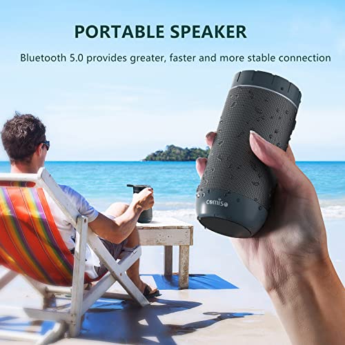 comiso Bluetooth Speakers with IPX5 Waterproof, 24H Playtime, Wireless Stereo Dual Pairing, Portable Speaker with HD Surround Bass Sound for Outdoor, Camping, Beach, Sports, Pool, Shower (Dark Grey)