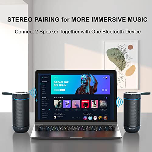 comiso Bluetooth Speakers with IPX5 Waterproof, 24H Playtime, Wireless Stereo Dual Pairing, Portable Speaker with HD Surround Bass Sound for Outdoor, Camping, Beach, Sports, Pool, Shower (Dark Grey)