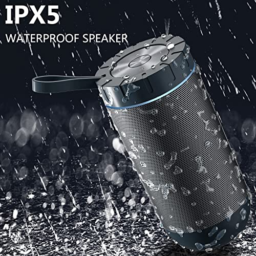 comiso Bluetooth Speakers with IPX5 Waterproof, 24H Playtime, Wireless Stereo Dual Pairing, Portable Speaker with HD Surround Bass Sound for Outdoor, Camping, Beach, Sports, Pool, Shower (Dark Grey)