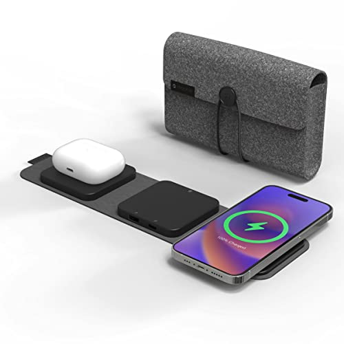 mophie Wireless 3 in 1 Travel Magnetic Wireless Charging Station, Multiple Devices, Compatible with Apple iPhones, Google, Samsung Devices, AirPods, BYO Watch Charger. (Watch Charger not Included)