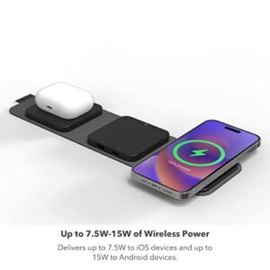 mophie Wireless 3 in 1 Travel Magnetic Wireless Charging Station, Multiple Devices, Compatible with Apple iPhones, Google, Samsung Devices, AirPods, BYO Watch Charger. (Watch Charger not Included)