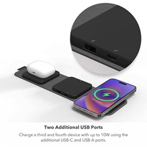 mophie Wireless 3 in 1 Travel Magnetic Wireless Charging Station, Multiple Devices, Compatible with Apple iPhones, Google, Samsung Devices, AirPods, BYO Watch Charger. (Watch Charger not Included)