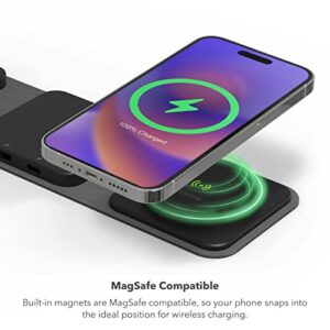 mophie Wireless 3 in 1 Travel Magnetic Wireless Charging Station, Multiple Devices, Compatible with Apple iPhones, Google, Samsung Devices, AirPods, BYO Watch Charger. (Watch Charger not Included)