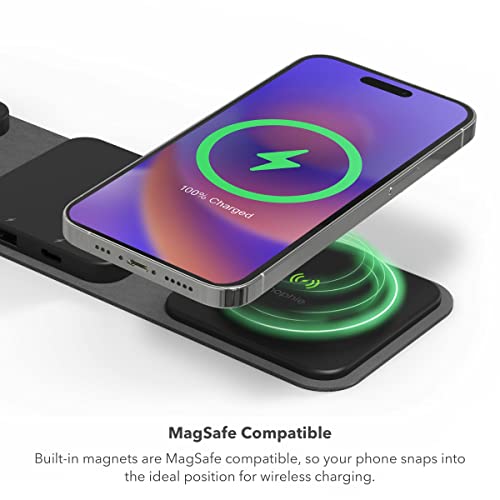 mophie Wireless 3 in 1 Travel Magnetic Wireless Charging Station, Multiple Devices, Compatible with Apple iPhones, Google, Samsung Devices, AirPods, BYO Watch Charger. (Watch Charger not Included)