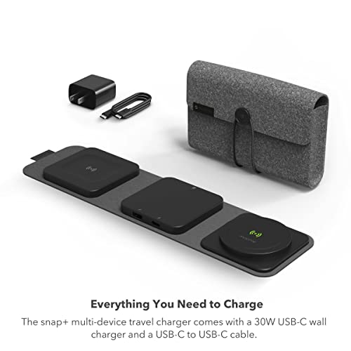 mophie Wireless 3 in 1 Travel Magnetic Wireless Charging Station, Multiple Devices, Compatible with Apple iPhones, Google, Samsung Devices, AirPods, BYO Watch Charger. (Watch Charger not Included)