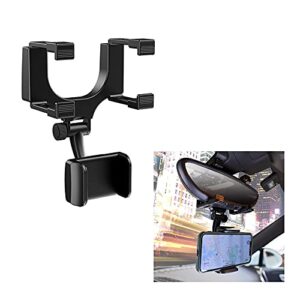 VAGURFO Rear View Mirror Phone Holder Mount, Car Phone Mount- Phone Bracket, Phone Stand with 270° Swivel and Adjustable Clips, Universal Smartphone Cradle, Black