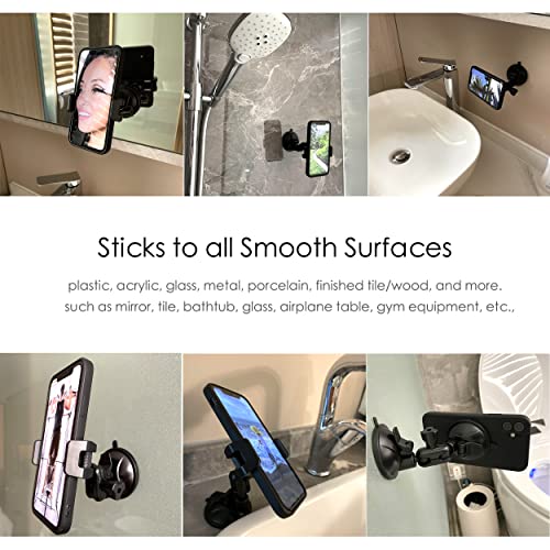 Universal Mirror Shower Phone Holder, Multi-Directional Dual 360 Degree Rotating Suction Cup Phone Wall Mount stand, Tiktok Youtube Vlog Video Recording Kit, airplane travel essentials accessories