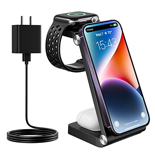 GEJIUCAI Magnetic Wireless Charger, 3 in 1 Fast Wireless Charging Station for Multiple Devices, for iPhone 14/Pro/Max/Plus/13/12, Apple Watch Ultra 8/7/6/5/4/3/2, AirPods 3/Pro/Pro2