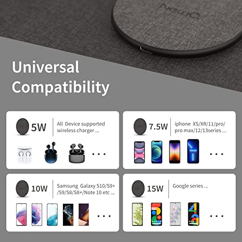 NewQ Wireless Charger,15W Max Wireless Charging Pad Compatible with iPhone 14/13/13 Pro/13 Mini/13 Pro Max/SE 2022/12/SE 2020/11/X/8,Samsung Galaxy S22/S21/S20/S10,AirPods Pro(Black 2 Packs)