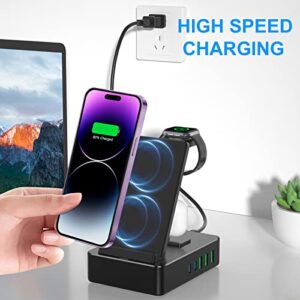 8 in 1 Charging Station, 100W Wireless Charging Station for Multiple Devices Apple with 20W USB C 2 Ports, Aluminum Alloy Cell Phone Charging Station Compatible with iPhone Series, iWatch, AirPods Pro