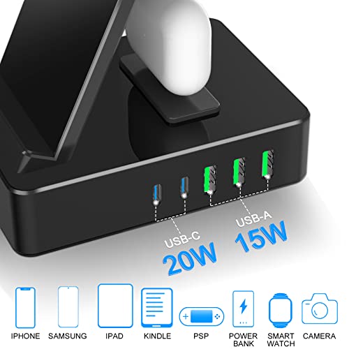 8 in 1 Charging Station, 100W Wireless Charging Station for Multiple Devices Apple with 20W USB C 2 Ports, Aluminum Alloy Cell Phone Charging Station Compatible with iPhone Series, iWatch, AirPods Pro