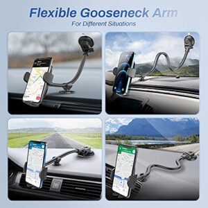 OQTIQ Windshield Phone Mount for Car [Gooseneck 13" Long Arm] Car Phone Holder Mount Dashboard Windshield Strong Suction Cup Cell Phone Holder Car Truck for iPhone 14 13 Pro Max All Mobile Phones