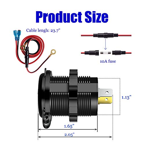 YONHAN 12V USB Outlet Quick Charge 3.0 Dual USB Charger Socket, USB Cigarette Lighter Socket with LED Voltmeter, Waterproof Aluminum Car Charger Adapter DIY Kit for Car Marine Truck Golf Cart RV, etc.