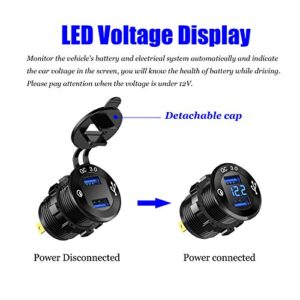 YONHAN 12V USB Outlet Quick Charge 3.0 Dual USB Charger Socket, USB Cigarette Lighter Socket with LED Voltmeter, Waterproof Aluminum Car Charger Adapter DIY Kit for Car Marine Truck Golf Cart RV, etc.