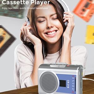 Gracioso Walkman Cassette Recorder Player: AM FM Compact Vintage Cassette Tape Player with Big Speaker & Earphone Jack, Powered by DC or AA Battery