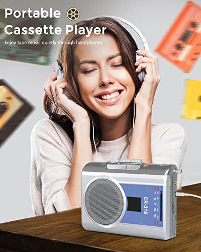 Gracioso Walkman Cassette Recorder Player: AM FM Compact Vintage Cassette Tape Player with Big Speaker & Earphone Jack, Powered by DC or AA Battery