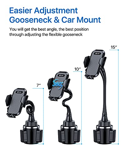 andobil [Newest & Solidest 15in Cup Holder Phone Mount, [Stable & Adjustable] Long Gooseneck Cup Phone Holder for Car Truck [Military-Grade] Fit for iPhone 14 13 12 Pro Max & All Cell Phones