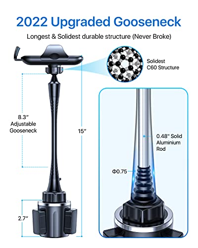 andobil [Newest & Solidest 15in Cup Holder Phone Mount, [Stable & Adjustable] Long Gooseneck Cup Phone Holder for Car Truck [Military-Grade] Fit for iPhone 14 13 12 Pro Max & All Cell Phones