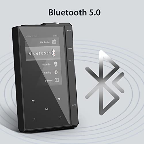 96GB MP3 Player with Bluetooth 5.0, Phinistec Z6 Music Audio Player with Speaker, Metal Body & Glass Back, FM Radio, Voice Recorder, E-Book, Support Micro SD Card up to 256GB