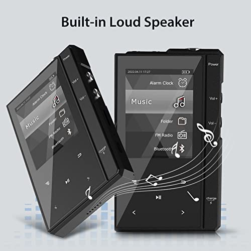 96GB MP3 Player with Bluetooth 5.0, Phinistec Z6 Music Audio Player with Speaker, Metal Body & Glass Back, FM Radio, Voice Recorder, E-Book, Support Micro SD Card up to 256GB