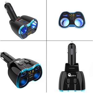 USB C Car Charger, Cigarette Lighter Splitter Adapter 2 Socket Type C Multi Power Outlet 12V/24V 80W DC with LED Voltmeter Switch 5.8A Dual USB Port for Mobile Cell Phone GPS Dash Cam