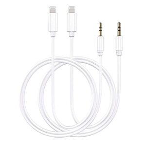 2 pack aux cord for iphone, 3.3ft [apple mfi certified] lightning to 3.5 mm headphone jack adapter male aux stereo audio cable for car compatible with iphone 13/12/11/xs/xr/x/8/7/ipad/ipod, white