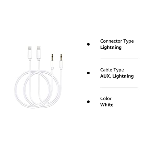 2 Pack Aux Cord for iPhone, 3.3ft [Apple MFi Certified] Lightning to 3.5 mm Headphone Jack Adapter Male Aux Stereo Audio Cable for Car Compatible with iPhone 13/12/11/XS/XR/X/8/7/iPad/iPod, White