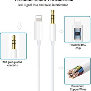 2 Pack Aux Cord for iPhone, 3.3ft [Apple MFi Certified] Lightning to 3.5 mm Headphone Jack Adapter Male Aux Stereo Audio Cable for Car Compatible with iPhone 13/12/11/XS/XR/X/8/7/iPad/iPod, White