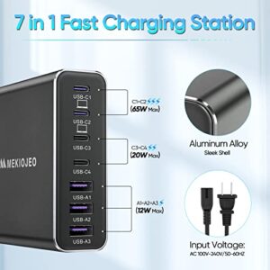 Aluminum Alloy USB C Charger 186W 7 Port Fast Charging Station,65W USB C Laptop GaN Charger Compatible with MacBook Pro/Air (Black)