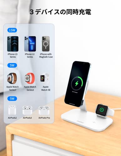 MOMAX Magnetic Wireless Charging Station，25W 3 in 1 Wireless Charger Stand Fast Charging Station only for iPhone 14/14Pro/13/13Pro/12 Series, AirPods Pro, Apple Watch 1-6 Series (No AC Adapter)