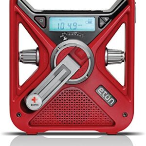 Eton - American Red Cross FRX3+ Emergency NOAA Weather Radio, Red, Digital Display, Hand Turbine, Solar Power, Red LED Flashing Beacon, 7 NOAA/Environment Canada Weather Bands, Phone Charger