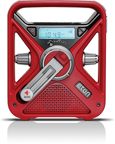 Eton - American Red Cross FRX3+ Emergency NOAA Weather Radio, Red, Digital Display, Hand Turbine, Solar Power, Red LED Flashing Beacon, 7 NOAA/Environment Canada Weather Bands, Phone Charger