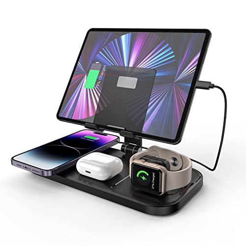 Wireless Charger 4 in 1 for Apple Wireless Charger for iPhone 14 Pro Max/13/12/11, AirPods Pro, iPad Stand, Watch Charger for iWatch Series 8/7/6/SE, Wireless Charging Station for Multiple Devices