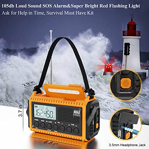 Emergency Radio,5000 Digital Weather Radio with AM/FM/NOAA/SW,SOS Survival Portable Radio,5 Way Powered Solar Hand Crank Radio with USB Charger, Flashlight, Reading Lamp, Headphone Jack for Outdoor