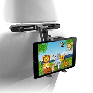 macally car headrest tablet holder, adjustable ipad car mount for kids in backseat, compatible with devices such as ipad pro air mini, galaxy tabs, and 7″ to 10″ tablets and cell phones – black