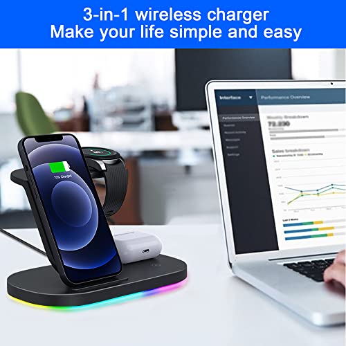 OVISBAI 3 in 1 Android Wireless Charger for Samsung Devices, Wireless Charging Station for Samsung Galaxy S23 S22 Ultra/S22+/S22/S21/S20/Z Flip 4/Z Fold 4, Galaxy Watch 5/4/3,Galaxy Buds/Pro Black