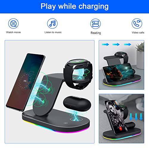OVISBAI 3 in 1 Android Wireless Charger for Samsung Devices, Wireless Charging Station for Samsung Galaxy S23 S22 Ultra/S22+/S22/S21/S20/Z Flip 4/Z Fold 4, Galaxy Watch 5/4/3,Galaxy Buds/Pro Black