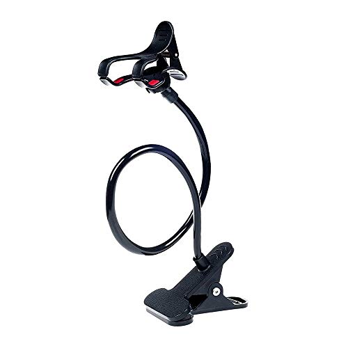 ITART Plastic Flexible Long Arms Gooseneck Clip Clamp Stand Universal Cell Phone Holder - Black