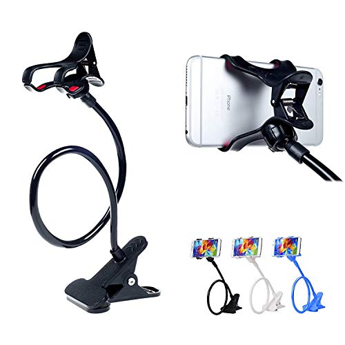 ITART Plastic Flexible Long Arms Gooseneck Clip Clamp Stand Universal Cell Phone Holder - Black